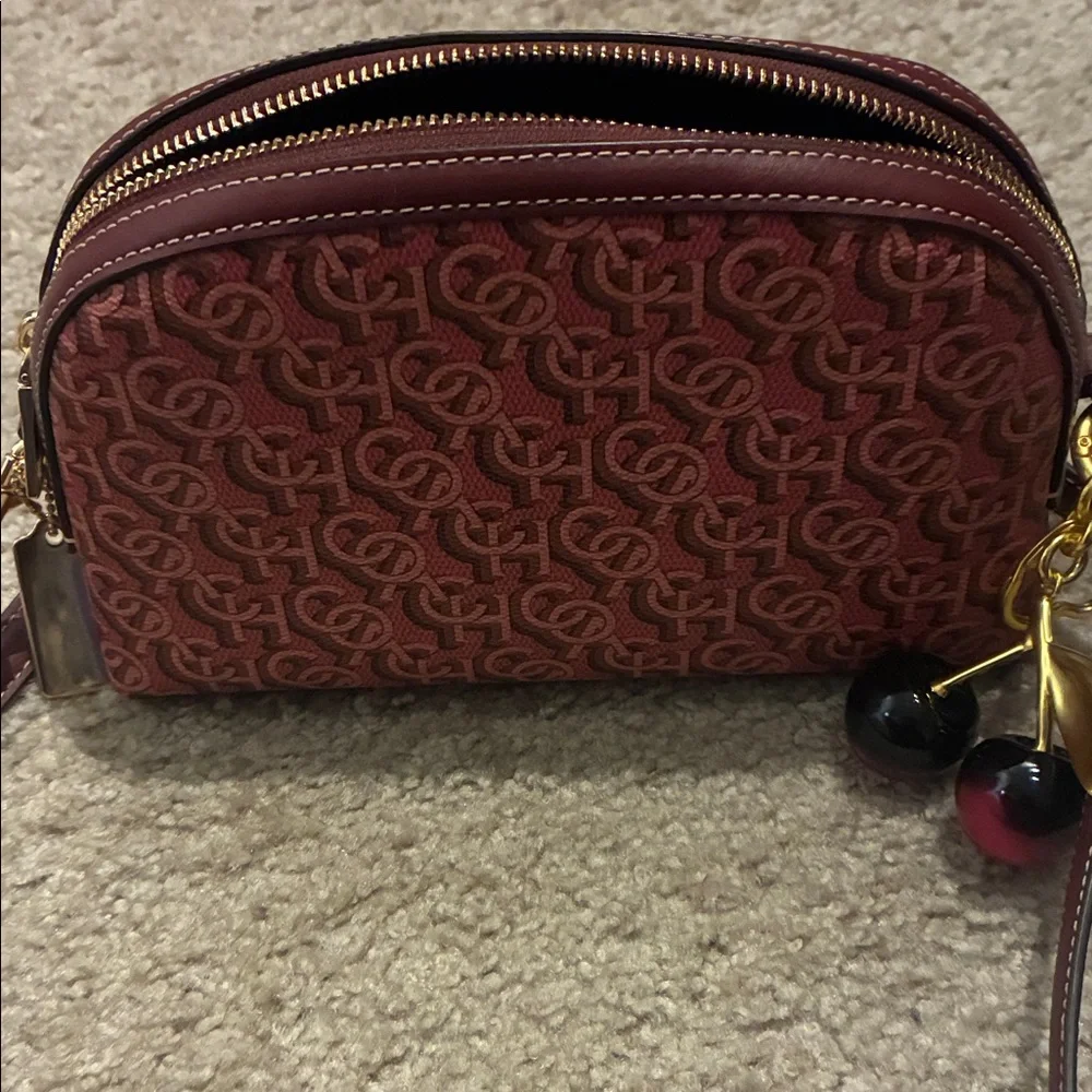 Coach Madi Burgundy Crossbody Bag with Logo Design with cherry 🍒 charm - Picture 8 of 14